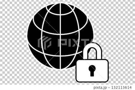 セキュリティ対策、ネットワークセキュリティロックの線画アイコン、白黒 セキュリティ対策、ネットワークセキュリティロックの線画アイコン、白黒 132113614