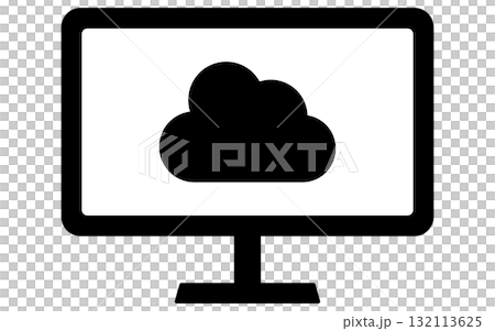 Network image illustration, line icon of a monitor connected to the cloud, black and white 132113625