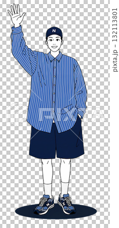 A man in a striped shirt and shorts A man in a striped shirt and shorts 132113801