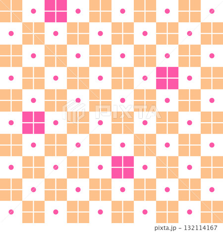 Playful grid dots and squares seamless pattern. Vector background. Beige, white and pink ornament tile. Playful grid dots and squares seamless pattern. Vector background. Beige, white and pink ornament tile. 132114167