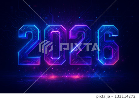 近未来テクノロジー風の年号2026 132114272