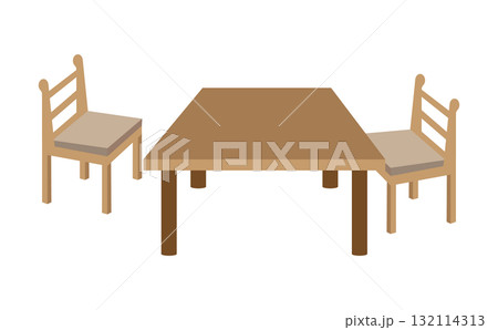シンプルなダイニングテーブルと椅子のイラストセット 132114313