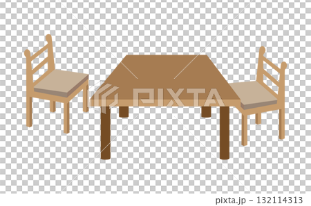 シンプルなダイニングテーブルと椅子のイラストセット 132114313