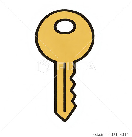 手描き風のシンプルな金色の鍵イラスト 132114314