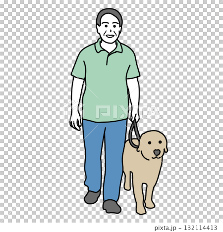 一位老人帶著他的狗散步的插圖 一位老人帶著他的狗散步的插圖 132114413