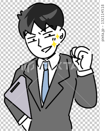 Portrait of a young employee making a guts pose and making a serious face. Vector illustration 132114518