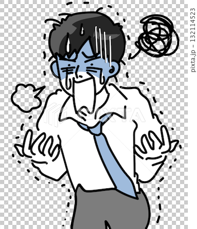 Vector illustration of a young male office worker who is upset and pale 132114523