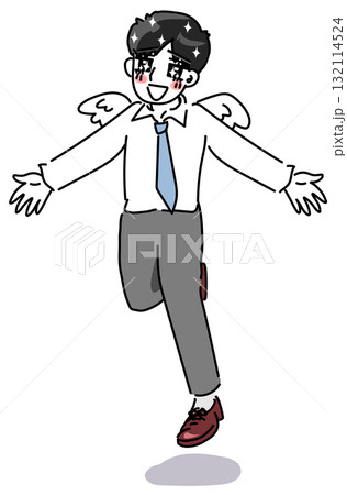 Fireして全てから解放される若手男性会社員のベクターイラスト 132114524