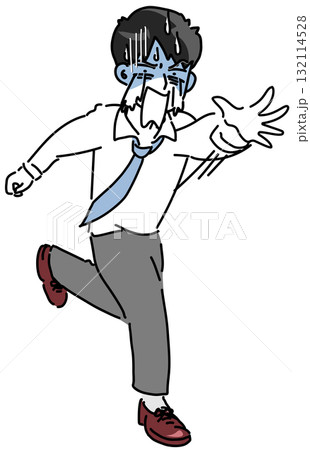 業務に追われる顔面蒼白の若手会社員のベクター全身イラスト 132114528