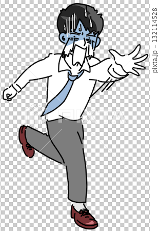 業務に追われる顔面蒼白の若手会社員のベクター全身イラスト 132114528