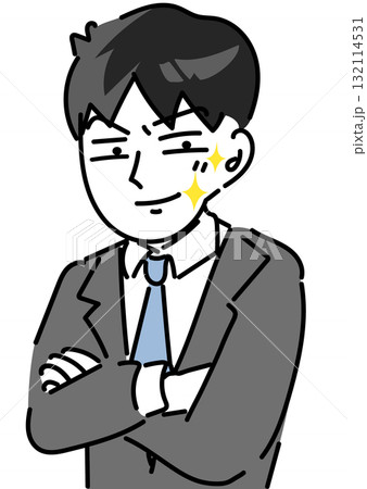 腕組みしてキメ顔の若い社員のポートレートベクターイラスト 132114531