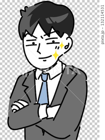腕組みしてキメ顔の若い社員のポートレートベクターイラスト 132114531