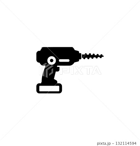 Black silhouette of a cordless power drill with a drill bit 132114594