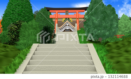 アニメーションの背景に使える『海の見える神社』 132114688