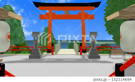 アニメーションの背景に使える『海の見える神社』 132114694