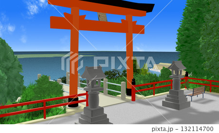 アニメーションの背景に使える『海の見える神社』 アニメーションの背景に使える『海の見える神社』 132114700