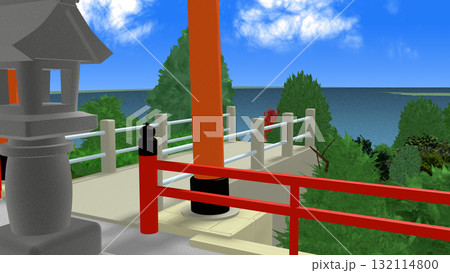 アニメーションの背景に使える『海の見える神社』 132114800
