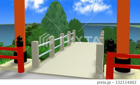 アニメーションの背景に使える『海の見える神社』 132114802