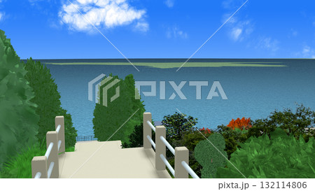 アニメーションの背景に使える『海の見える神社』 132114806