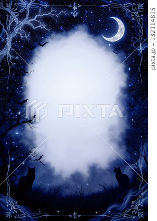 三日月と黒猫の神秘的なゴシックナイトフレーム 132114815