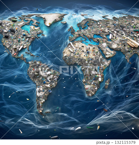 Ocean pollution with plastic waste concept. Generative AI 132115379