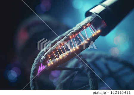 Human DNA visible through microscope. Generative AI Human DNA visible through microscope. Generative AI 132115411