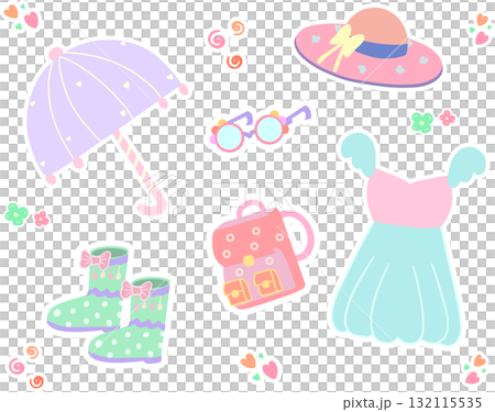 lifestyle outfit shopping vector illustration showing fashionable woman wearing cute dress and accessories in flat design style for retail or fashion themes 132115535