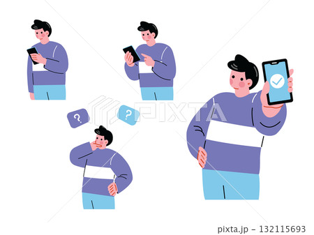 スマホ絵を操作する男性セット スマホ絵を操作する男性セット 132115693