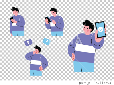 スマホ絵を操作する男性セット スマホ絵を操作する男性セット 132115693