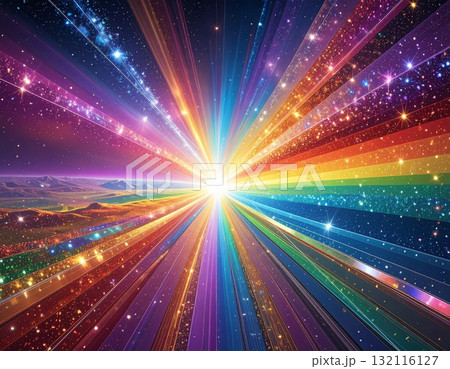 カラフルな虹色のプリズムと光が織りなすゴージャスな背景 132116127