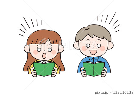 本を読む男女2人のイラスト 本を読む男女2人のイラスト 132116138