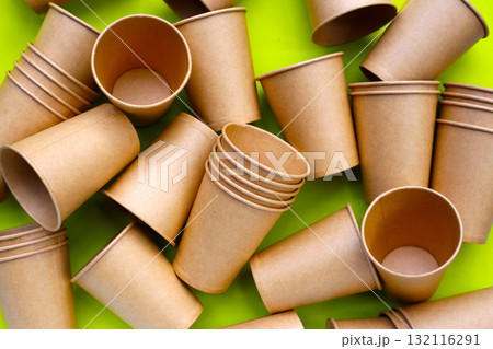 Brown paper cups, disposable glass 132116291