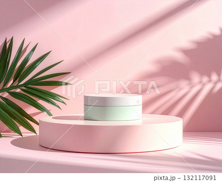 商品台、モックアップ。柔らかい影、パステル調の背景、きれいな構図、映画のような光。 132117091