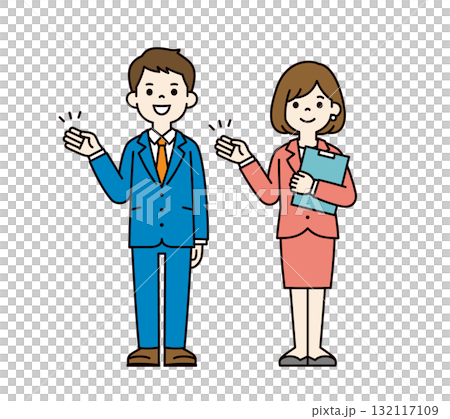手を添えて案内する、若いビジネスマンの男性と女性の全身ベクターイラスト素材セット_カラー 手を添えて案内する、若いビジネスマンの男性と女性の全身ベクターイラスト素材セット_カラー 132117109