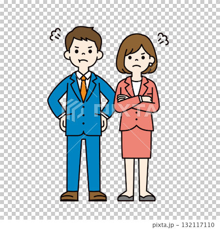 Scolding, instructing, getting angry, young office worker male and female full body vector illustration material set_color Scolding, instructing, getting angry, young office worker male and female full body vector illustration material set_color 132117110