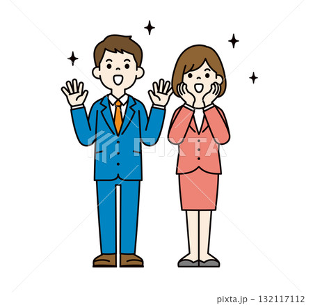 嬉しくて感激する、若いビジネスマンの男性と女性の全身ベクターイラスト素材セット_カラー 嬉しくて感激する、若いビジネスマンの男性と女性の全身ベクターイラスト素材セット_カラー 132117112