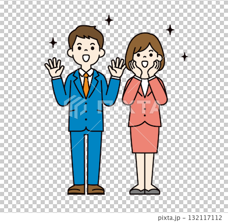 嬉しくて感激する、若いビジネスマンの男性と女性の全身ベクターイラスト素材セット_カラー 嬉しくて感激する、若いビジネスマンの男性と女性の全身ベクターイラスト素材セット_カラー 132117112