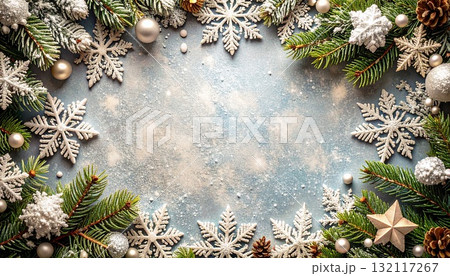 冬のモチーフで彩られたナチュラルなフレーム背景 冬のモチーフで彩られたナチュラルなフレーム背景 132117267