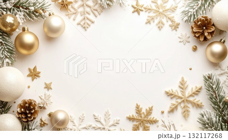 冬のモチーフで彩られたナチュラルなフレーム背景 132117268