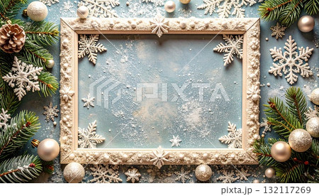 冬のモチーフで彩られたナチュラルなフレーム背景 冬のモチーフで彩られたナチュラルなフレーム背景 132117269