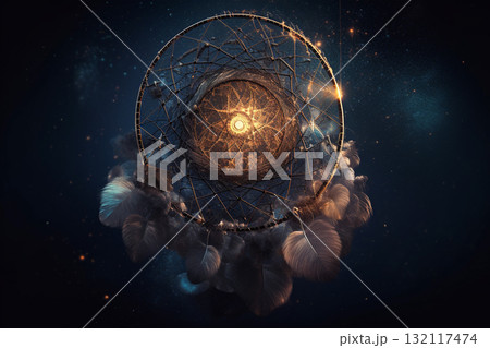 Dream catcher abstract background. Generative AI 132117474