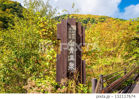 秋の白骨温泉 モニュメント看板《長野県 松本市》 132117674