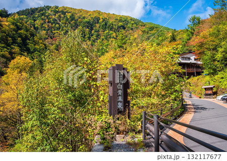 秋の白骨温泉 モニュメント看板《長野県 松本市》 132117677