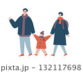 冬服を着てお出かけをする家族 132117698