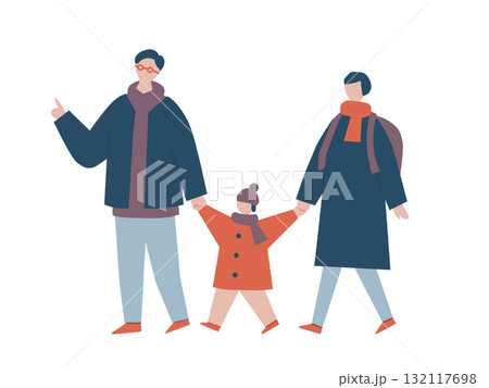 冬服を着てお出かけをする家族 冬服を着てお出かけをする家族 132117698