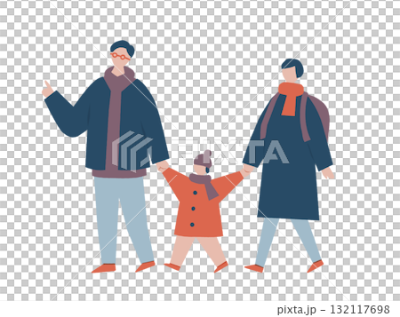 冬服を着てお出かけをする家族 冬服を着てお出かけをする家族 132117698