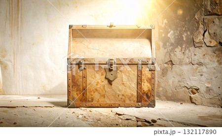 古びた金具が語る時の記憶　アンティーク宝箱 132117890
