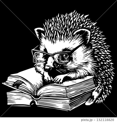 Baby Hedgehog Reading a Book. Vector Illustration. Baby Hedgehog Reading a Book. Vector Illustration. 132118820