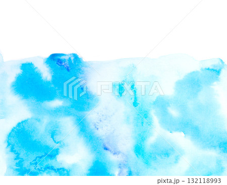 Real Hand Drawn Watercolor Blue Wet Spots Background Real Hand Drawn Watercolor Blue Wet Spots Background 132118993