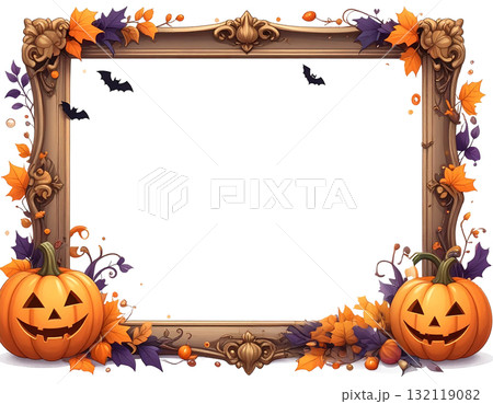 アンティーク額縁とジャックオーランタンのPNG背景透過のハロウィンフレーム 132119082